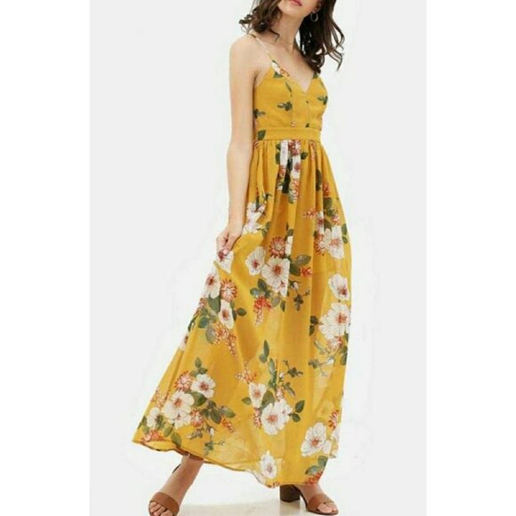 Backless Floral MAXI DRESS | Mustard, Yellow - Picture 3 of 5